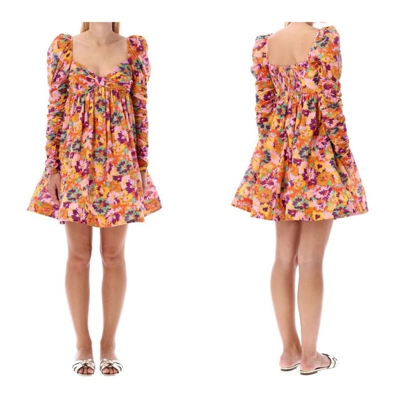 Zimmermann Violet Twist Front Mini Dress in Mustard Multi Floral Size 0P | US 2P - Picture 2 of 16